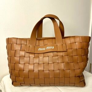 Miu Miu woven leather tote bag